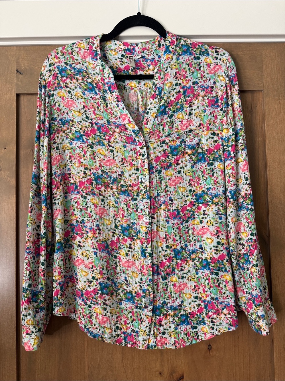 Kut From The Kloth Ditzy Floral Button Down crinkle Blouse womens S Pink Prairie
